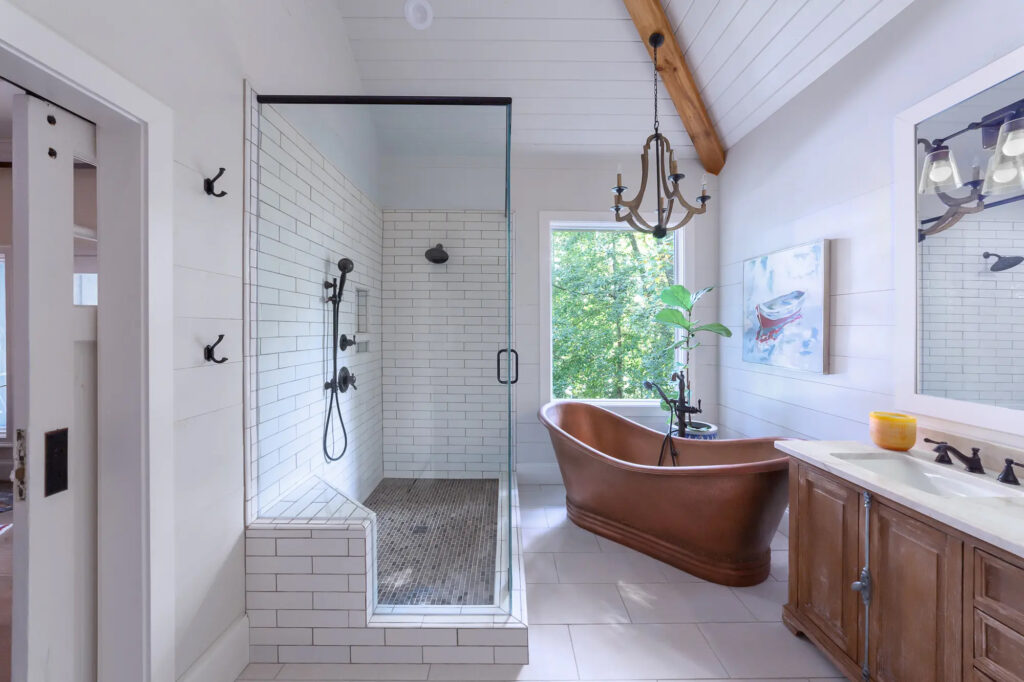 Bathroom renovation with freestanding tub